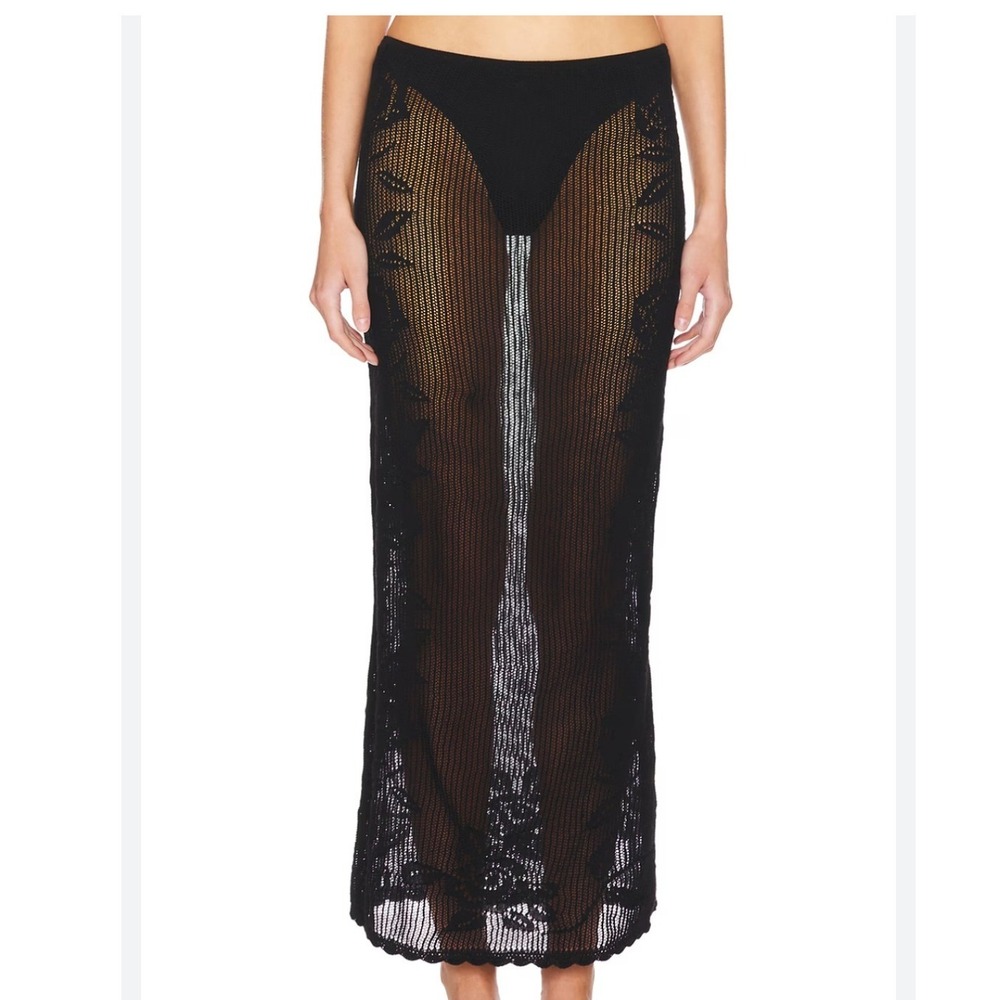 LOBA Toshi Maxi Skirt Black Crochet Floral Sheer Cotton Revolve Size Medium
